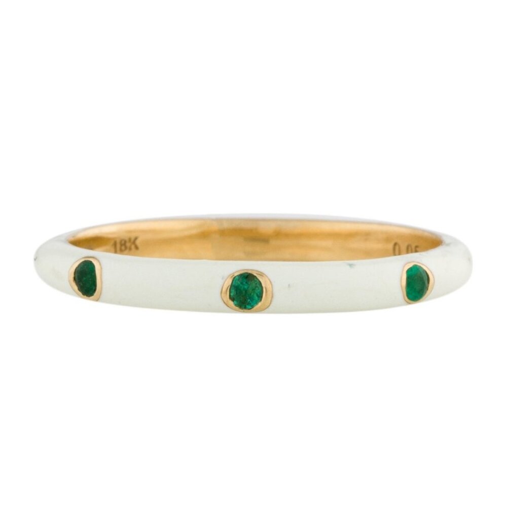 18K YELLOW GOLD EMERALD & ENAMEL BAND RING
